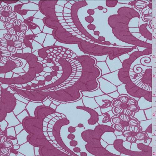 Whisper Blue/Berry Pink Lace Print Silk Jersey Knit