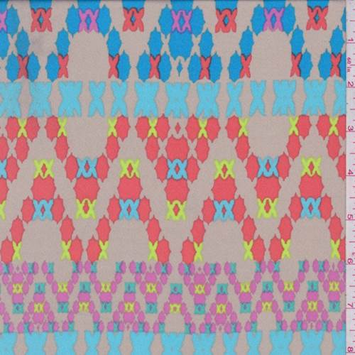 Sand/Aqua/Coral Cross Stitch Print Crepe