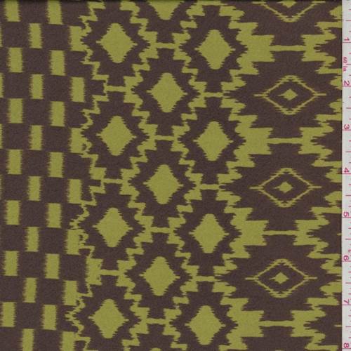 Asparagus/Brown Ikat Print Crepe de Chine