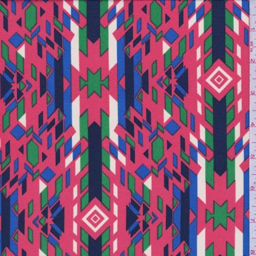 Watermelon Red Multi Southwest Crepe de Chine