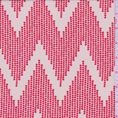 Pale Beige/Red Dotted Chevron Crepe de Chine