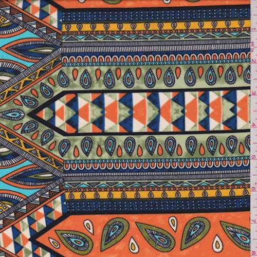 Tangerine/Sage Diamond Paisley Crepe De Chine