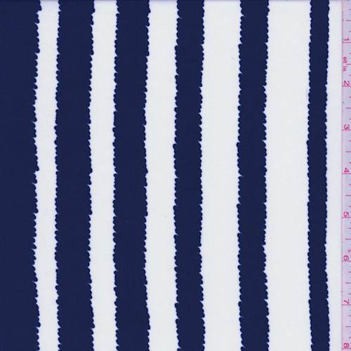 White/Navy Jagged Stripe Crepe De Chine