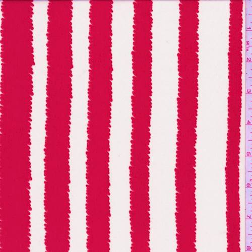 Bright Red/White Jagged Stripe Crepe De Chine