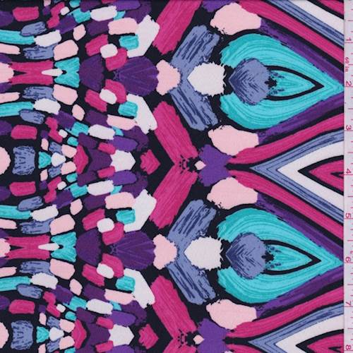 Black/Turquoise/Pink Mosaic Crepe De Chine