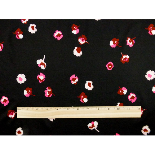 *2 YD PC--Black/Multi Floral Print Tricot