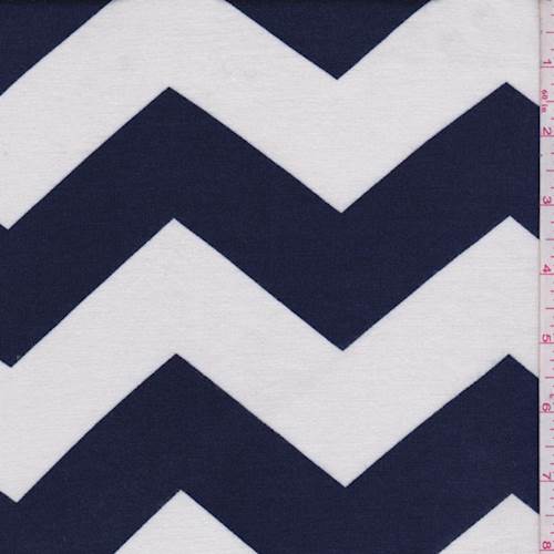 White/Navy Chevron Rayon Jersey Knit