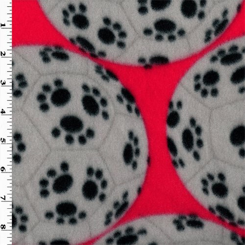 Red/Grey/Black Paw Print Soccer Ball Fleece DFW10732