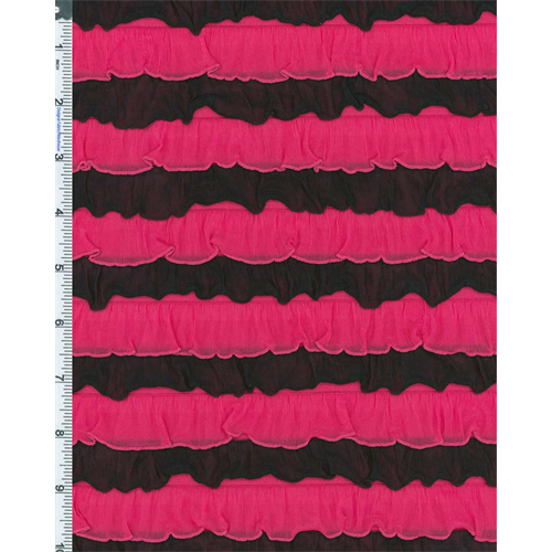 *4 YD PC--Neon Pink/Black Stripe Ruffle Knit