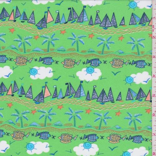 *2 3/4 YD PC--Bright Green Ocean Stripe Swimwear