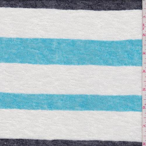 White/Turquoise/Black Stripe Slubbed Sweater Knit