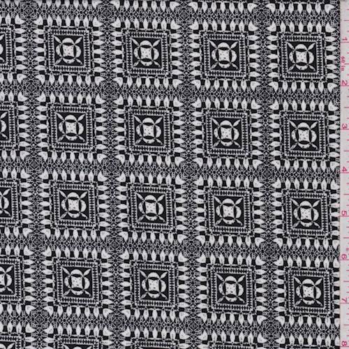 White/Black Baroque Tile Jersey Knit