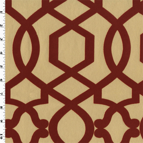 Red/Beige Sultana Lattice Velvet Flock Decorating Fabric DFW53665