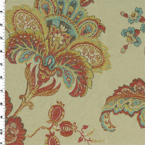 Red/Teal Floral Paisley Baroque Jacquard Decorating Fabric DFW53667