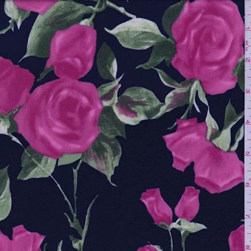 *2 1/2 YD PC--Navy/Hot Pink Floral Double Knit