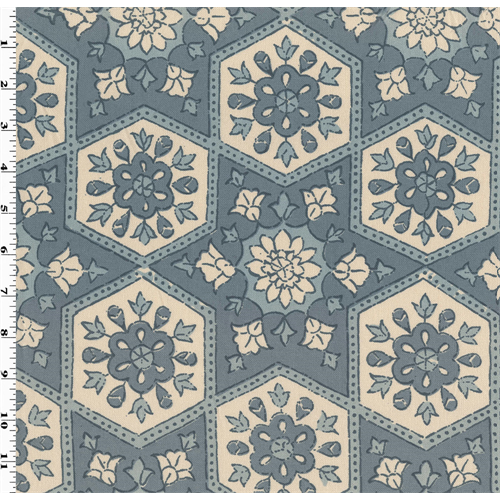 Blue/Ivory Laura & Kiran Floral Star Hex Print Home Decorating Fabric DFW53730