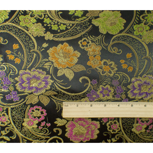 *7/8 YD PC--Black/Multi Floral Brocade