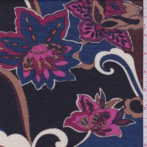 Black/Brown Stylized Floral Jersey Knit
