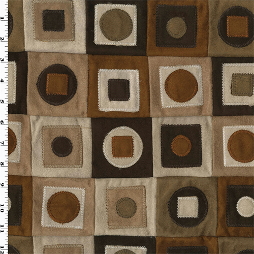 Brown/Multi Faux Suede Geometric Patchwork Decorating Fabric DFW53829