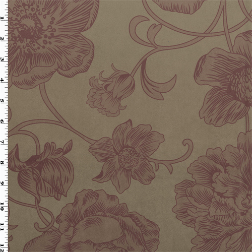 Beige/Pink Floral Print Faux Suede Performance Deco Fabric DFW53833