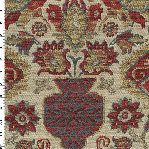 Red/Teal/Multi Aztec Floral Jacquard Home Decorating Fabric dfw53889