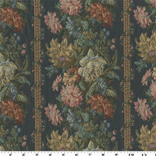 Gray/Multi Floral Stripe Tapestry Home Decorating Fabric dfw53896