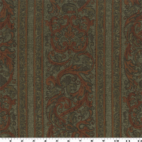 Moss Green/Orange Baroque Stripe Tapestry Decorating Fabric dfw53905