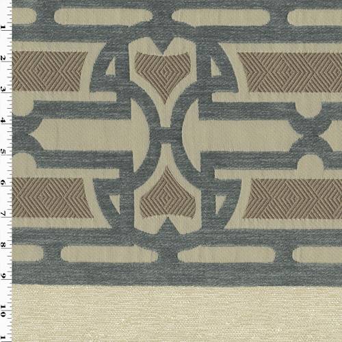 Frosted Deep Blue/Ivory Chenille Geometric Decor Fabric DFW54058