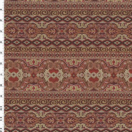 Red/Multi Baroque Stripe Jacquard Home Decorating Fabric DFW54095