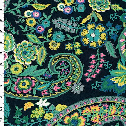 Navy Blue/Multi Paisley Floral Crepe Dobby Woven 72791