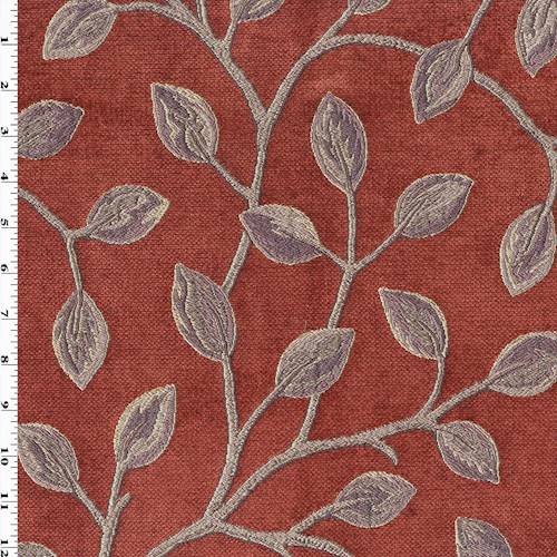 Rustic Red/Mauve Leaf Chenille Jacquard Decorating Fabric DFW54126
