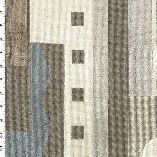 Taupe/Ivory/Multi Abstract Geometry Pile Velvet Decor Fabric DFW54177