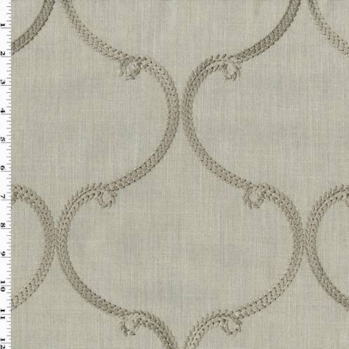 Taupe Beige Ogee Embroidered Linen Home Decorating Fabric DFW54224