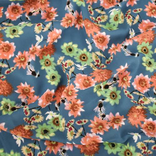 Deep Teal/Orange/Multi Floral Print Georgette 75337