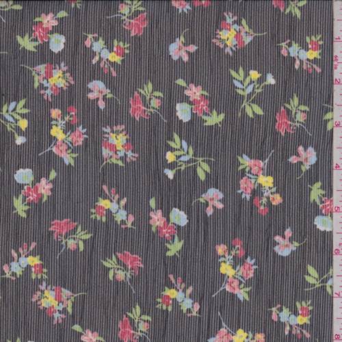 Black Multi Floral Crinkled Chiffon