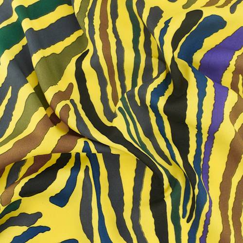 Yellow/Purple/Multi Abstract Zebra Print Crepe Faille 75689