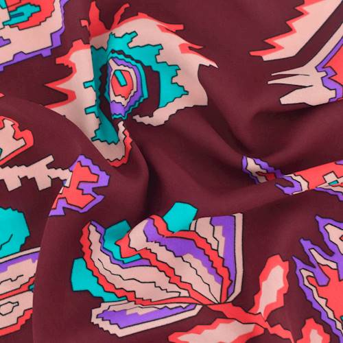Burgundy/Teal/Multi Pixel Floral Print Georgette 75634