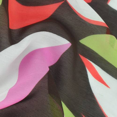 Coral Red/Brown/Multi Abstract Print Voile 75662