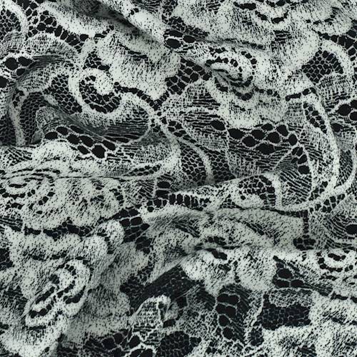 Black/White Lace Rose Print Charmeuse 75678