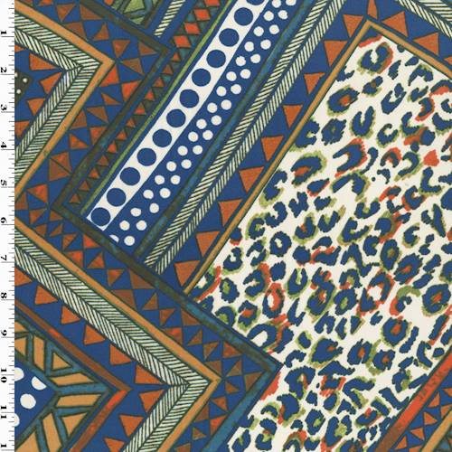 Deep Blue/Green/Multi Mosaic Print Crepe 75645