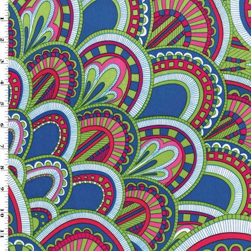 Lime Green/Pink/Multi Geometric Scallop Print Faille 75657
