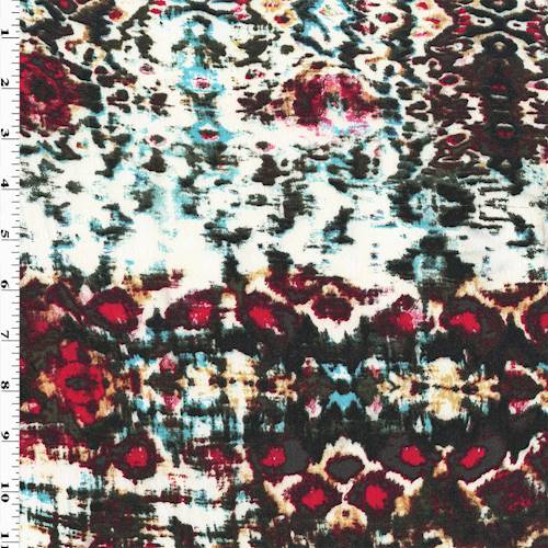 Brown/Teal/Multi Inkblot Print Crepe Faille 75703