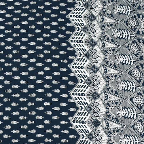 Navy Blue/White Tribal Print Challis 75688