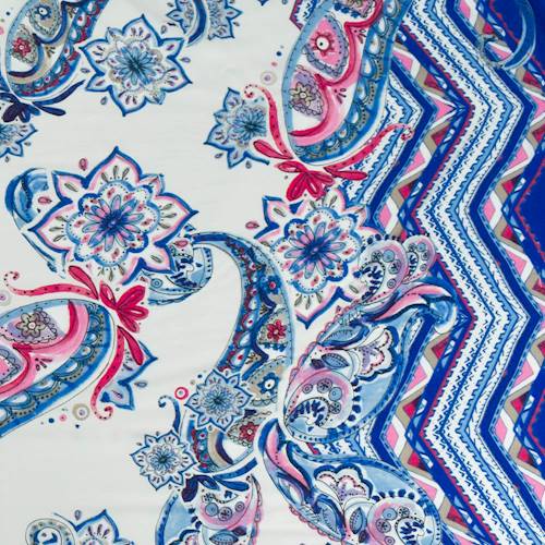 Cobalt Blue/Pink/Multi Paisley Print Challis - 75660 | Fashion Fabrics