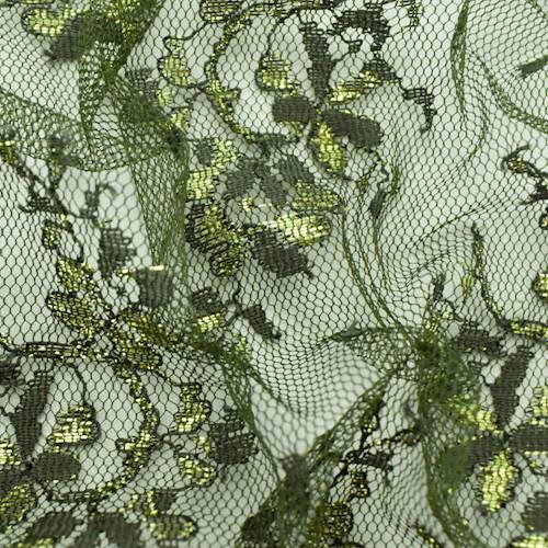 Green/Metallic Gold Floral Lace Mesh 75755