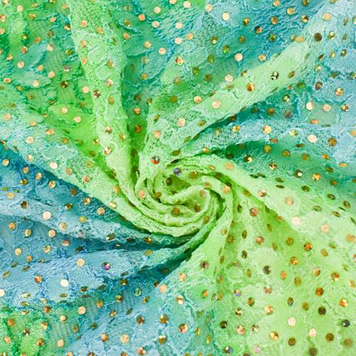 Lime Green/Teal/Metallic Dot Floral Lace Knit 75756