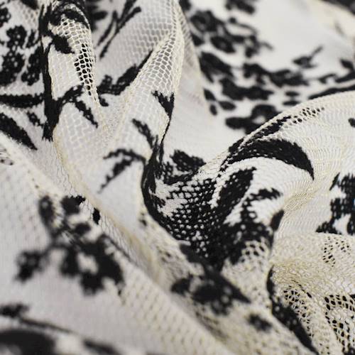 Gold/Black Sparkle Floral Velvet Flock Mesh 75759