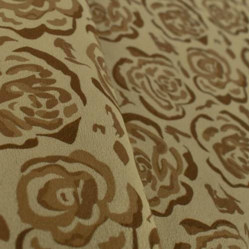 Brown/Multi Abstract Rose Faux Suede Performance Fabric DFW54473