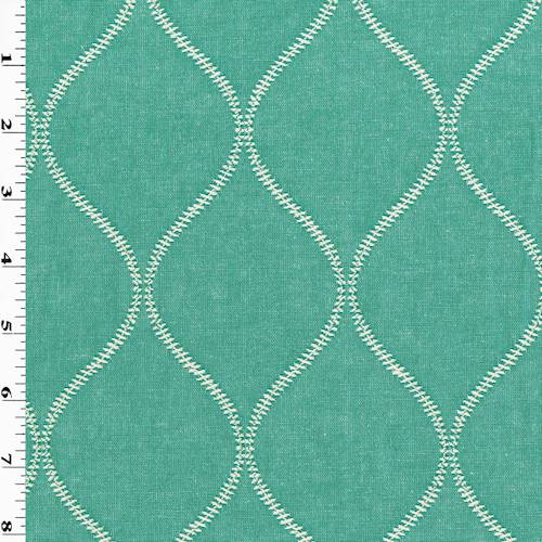 Deep Teal Ogee Embroidered Rib Home Decorating Fabric DFW54475