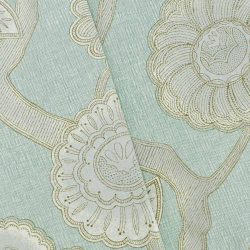 Spa Teal/Silver/Multi Floral Branch Print Canvas Decorating Fabric DFW54535